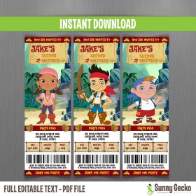 Jake and the Neverland Pirates Birthday Ticket Invitations